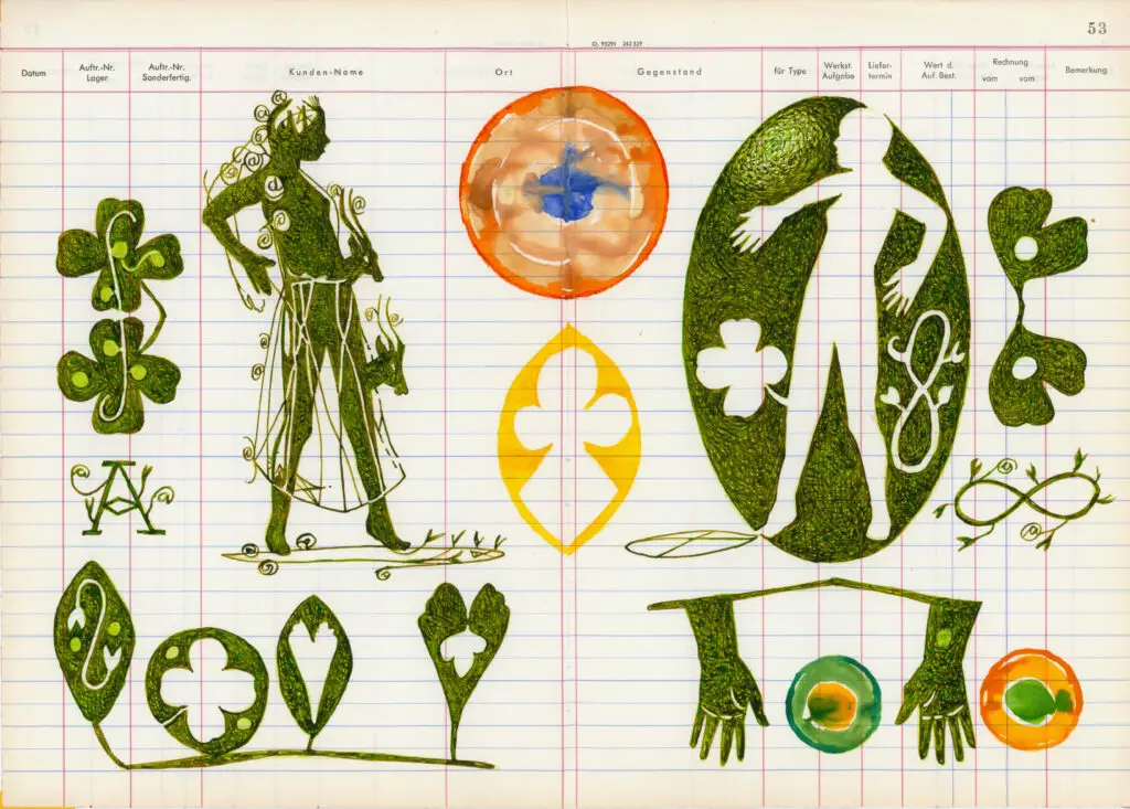 Aus meinem Werkstattbuch 51 41,6 x 29,6 cm, Tusche, Aquarell 53